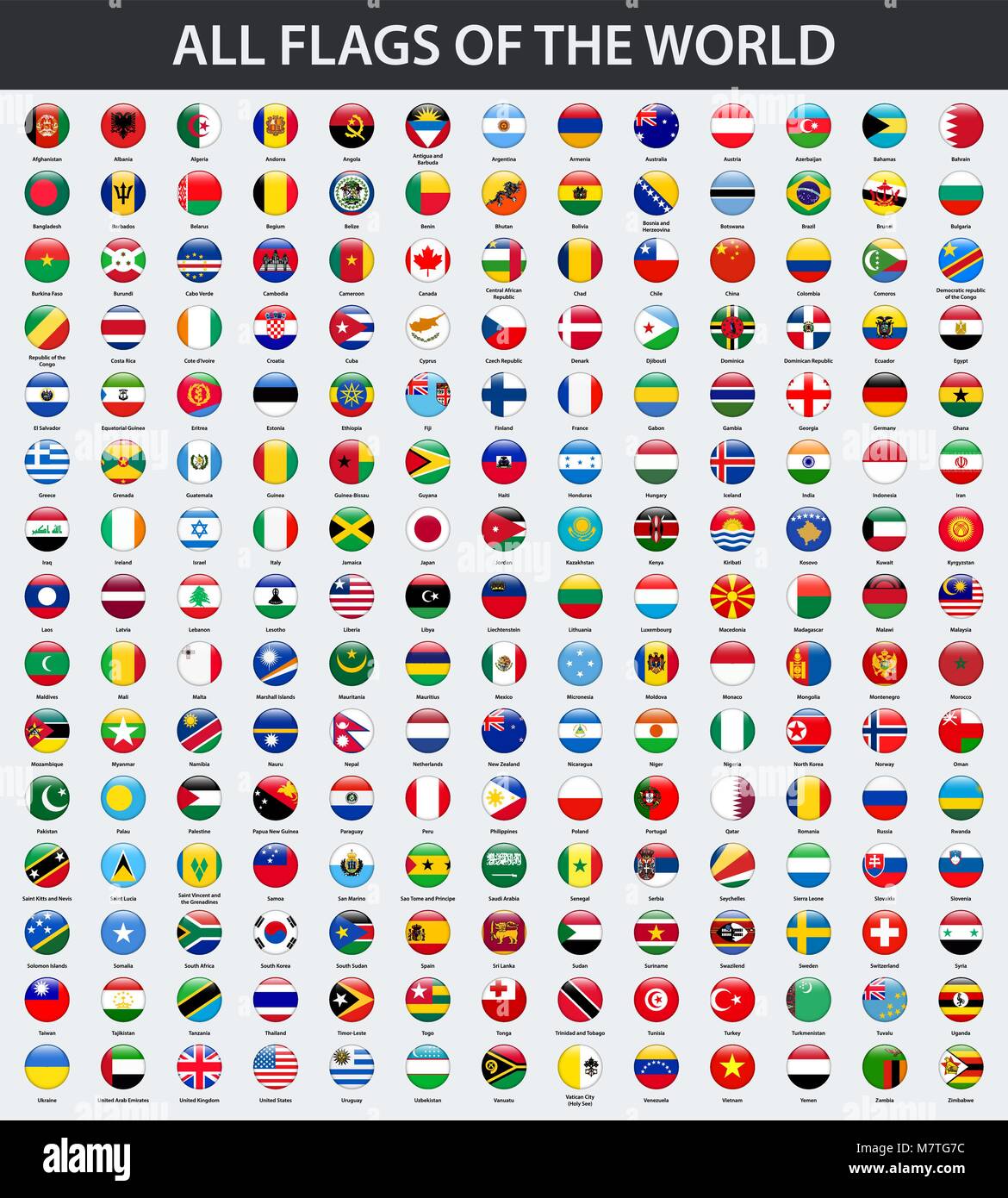 All Flags Of The World In Alphabetical Order Round Circle Glossy Stock Vector Image Art Alamy