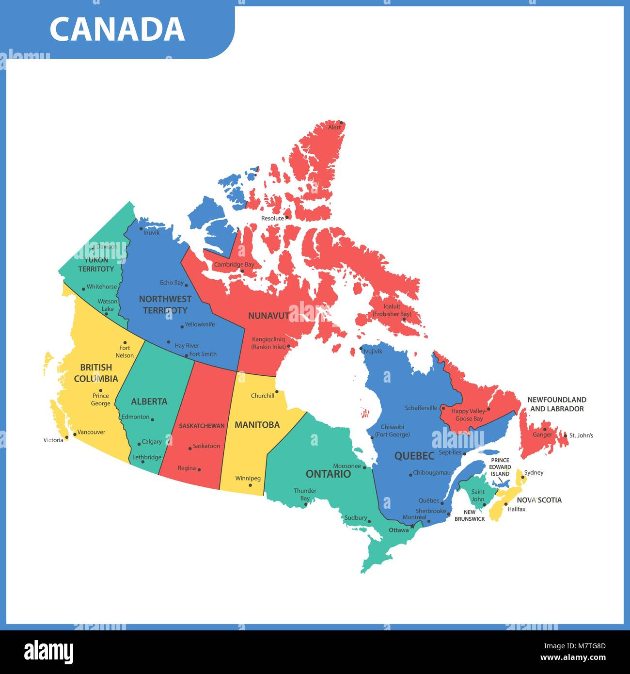 canada map with states and cities