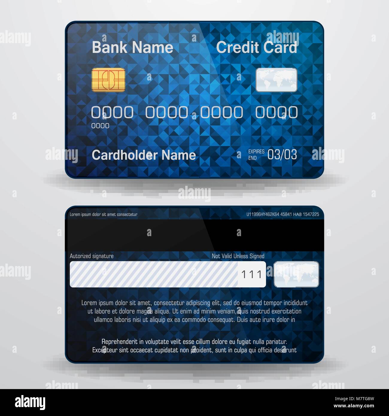 Detailed realistic vector credit card. Front and back side. Money ...