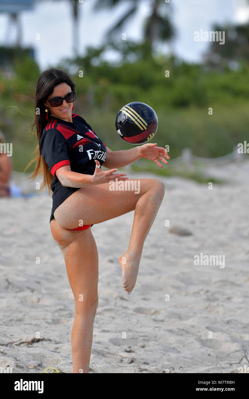 MIAMI, FL - MARCH 12:. Claudia Romani seen wearing a  Fly Emirates, Real Madrid Football Club jersey in Miami Florida on March 12, 2018.  Credit: Hoo-Me.com / MediaPunch  Transmission Ref:  FLXX Stock Photo