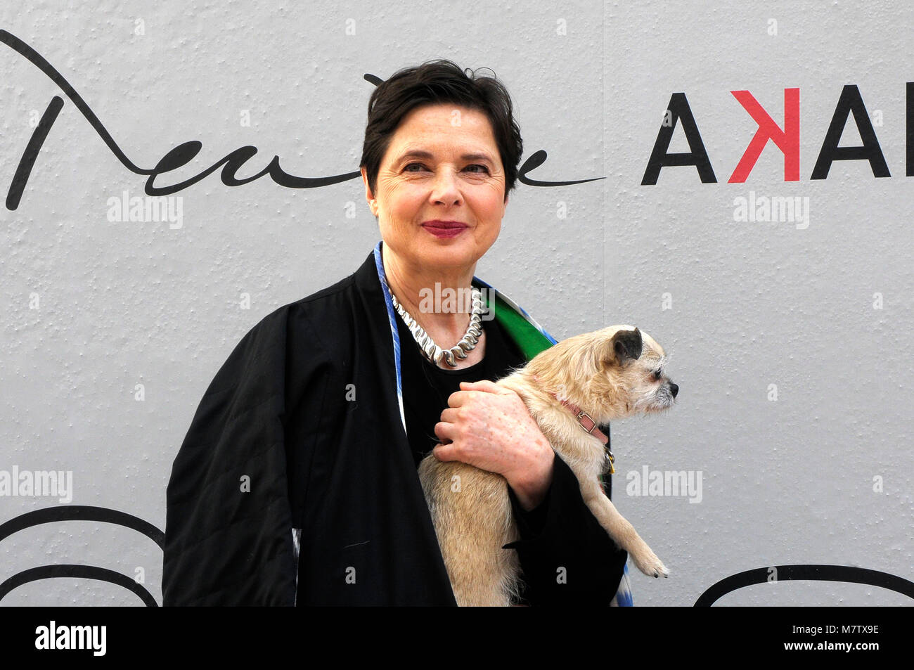 Barcelona, Spain. 12th Mar, 2018. Isabella Rossellini attends the presentation of 'Link Link Circus', with her dog Pan, the new show of Isabella Rosellini, at Theater Akademia on March 12, 2018 in Barcelona, Spain. foto: Rosmi Duaso/Alamy live news Stock Photo