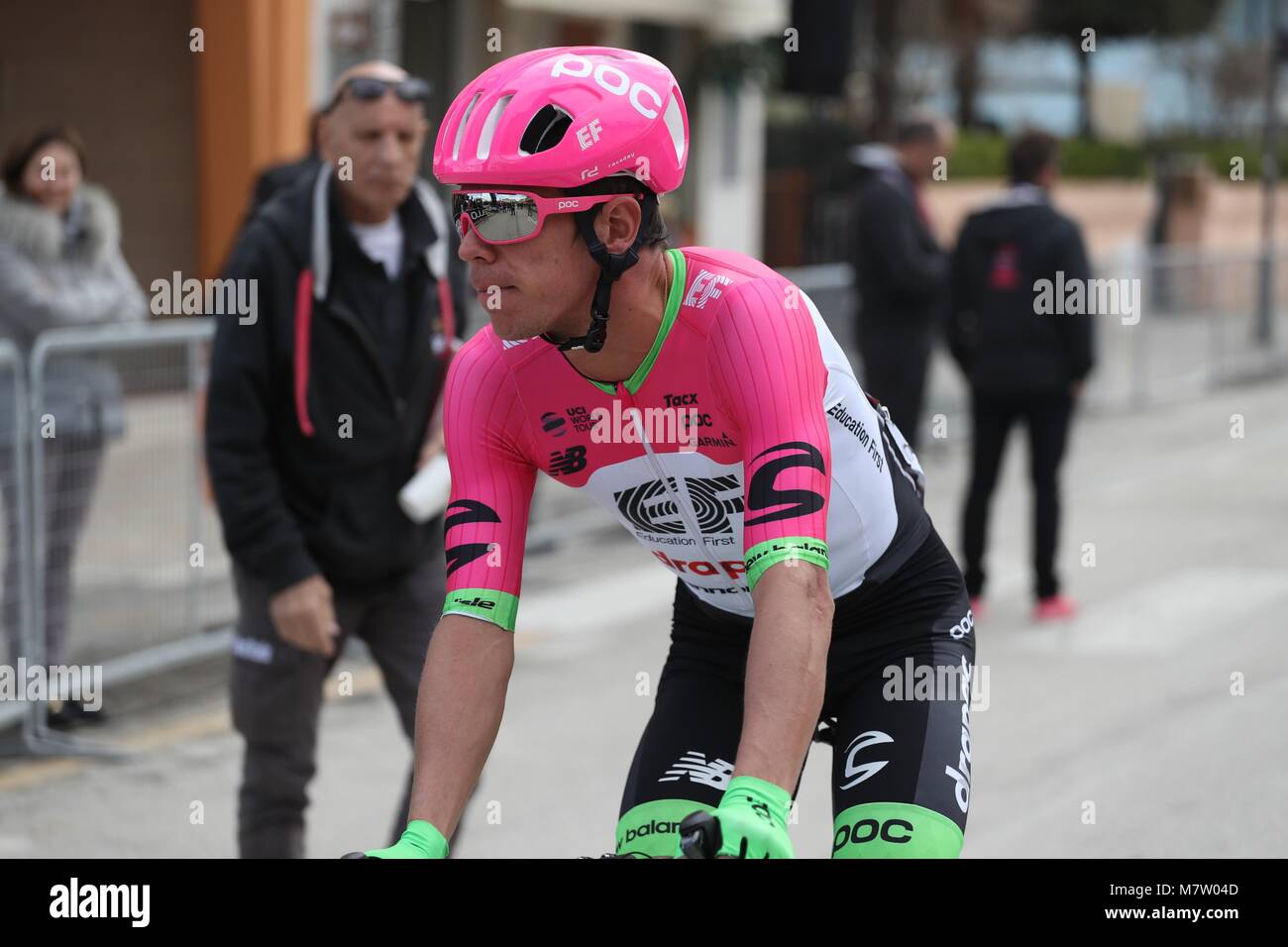Tirreno-Adriatico 2018 Stage 6 Numana to Fano in Italy. 12th March, 2018. Rigoberto Uran (Team EF Education First-Drapac p/b Cannondale)  during the UCI World Tour, Tirreno-Adriatico 2018, Stage 6, Numana to Fano, in Italy, on March 12, 2018 - Photo Laurent Layris / DPPI Credit: Laurent Lairys/Agence Locevaphotos/Alamy Live News Stock Photo