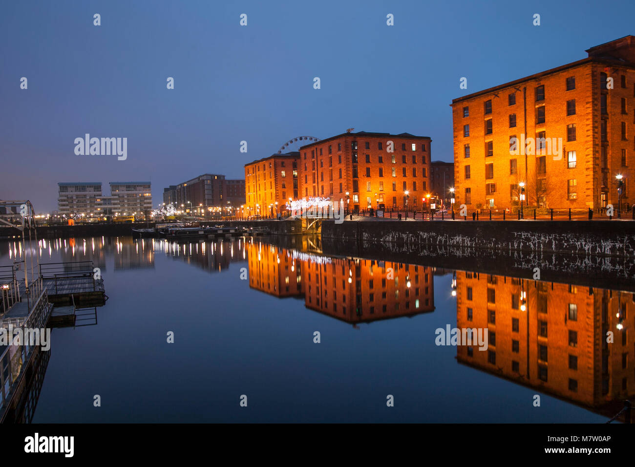 Albert Dock; Liverpool; Merseyside. 13th March 2018. UK Weather; Calm; damp; overcast start to the day. Continuous & persistent rain is expected in the north-west with prospects of brighter conditions later in the day. Credit; MediaWorldImages/AlamyLiveNews. Stock Photo