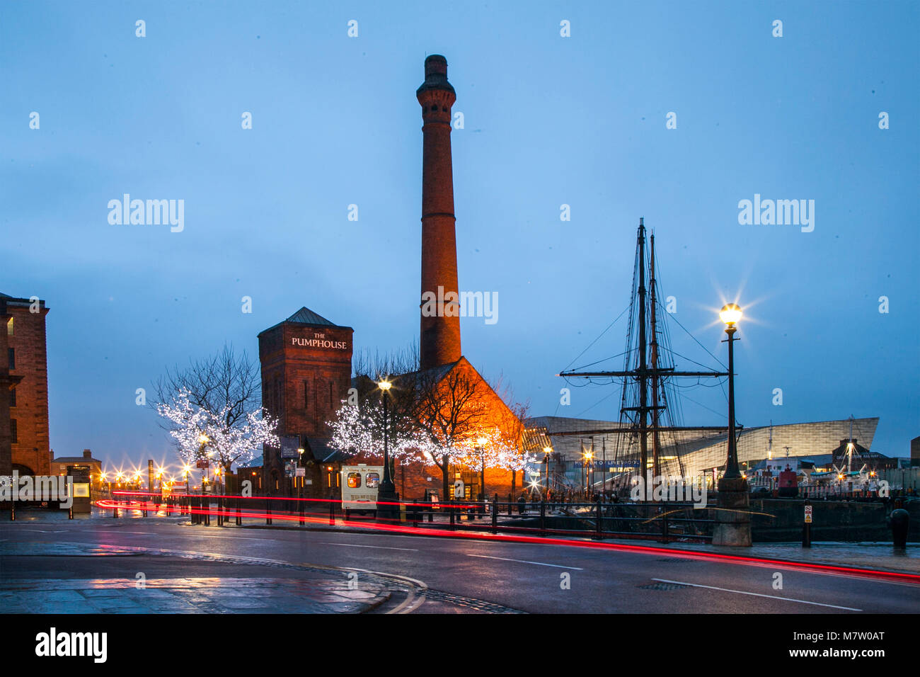 Albert Dock; Liverpool; Merseyside. 13th March 2018. UK Weather; Calm; damp; overcast start to the day. Continuous & persistent rain is expected in the north-west with prospects of brighter conditions later in the day. Credit; MediaWorldImages/AlamyLiveNews. Stock Photo