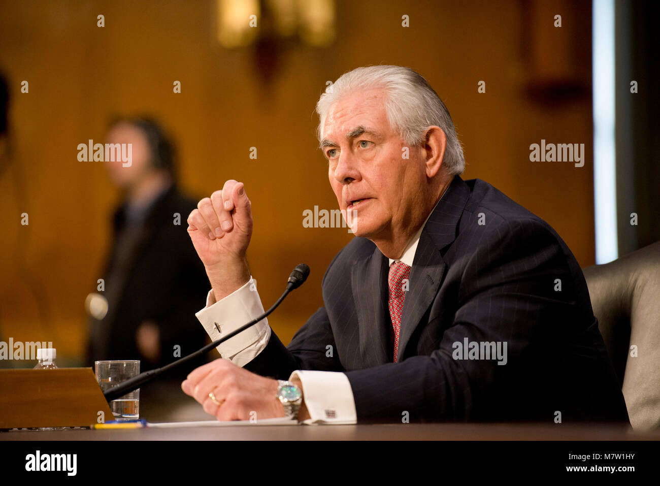 ***FILE PHOTO*** Trump Fires Tillerson As secretary Of State Rex Wayne Tillerson, former chairman and chief executive officer of ExxonMobil testifies before the United States Senate Committee on Foreign Relations considering his nomination of to be Secretary of State of the US on Capitol Hill in Washington, DC on Wednesday, January 11, 2017. Credit: Patsy Lynch/MediaPunch Stock Photo