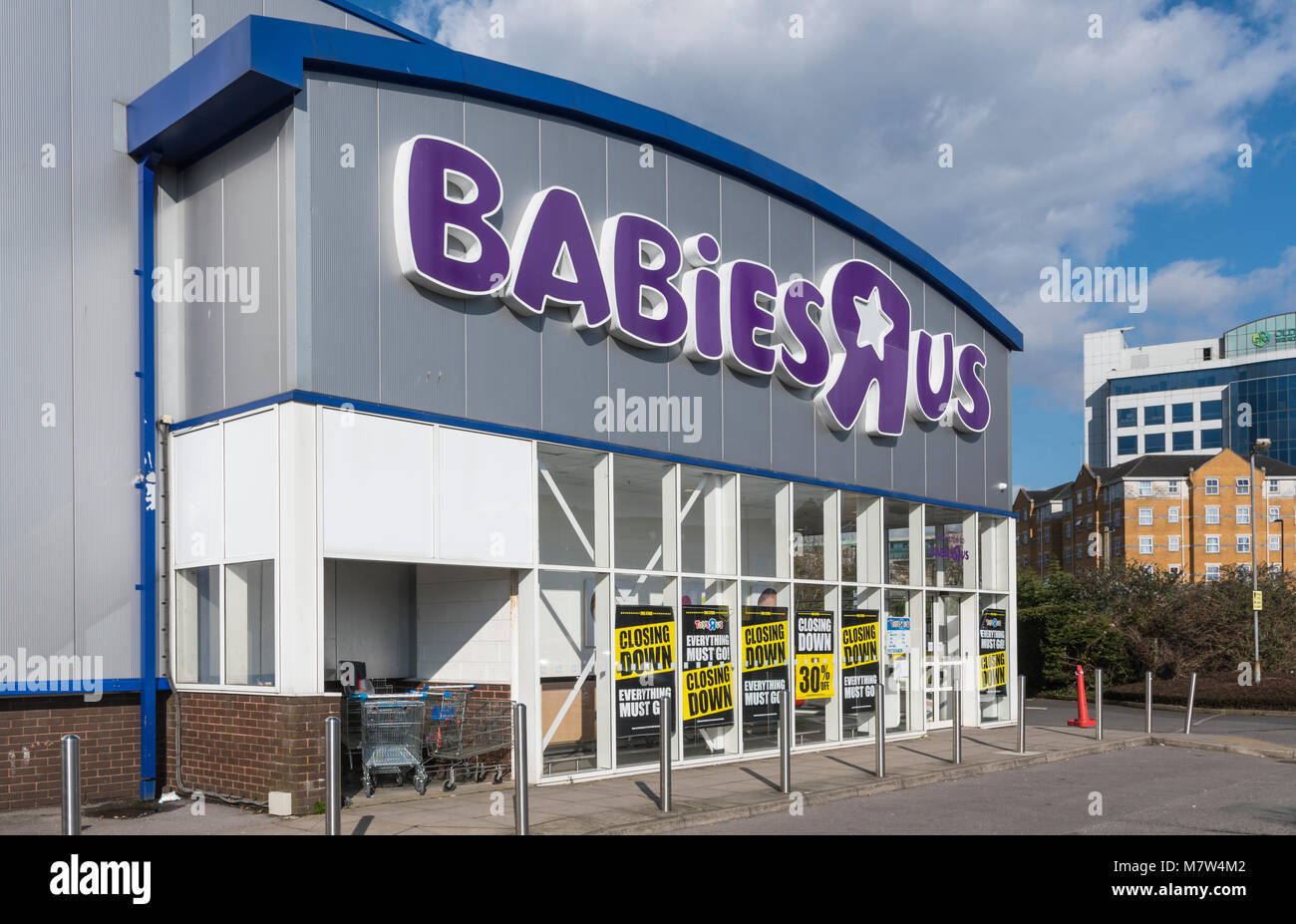 Southampton, Hampsire, England, UK. Tuesday 13th March 2018. Babis R Us, part of the Toys R Us store in Southampton, has all items on sale as part of the reported closure of the chain. Credit: Geoff Smith / Alamy Live News Stock Photo