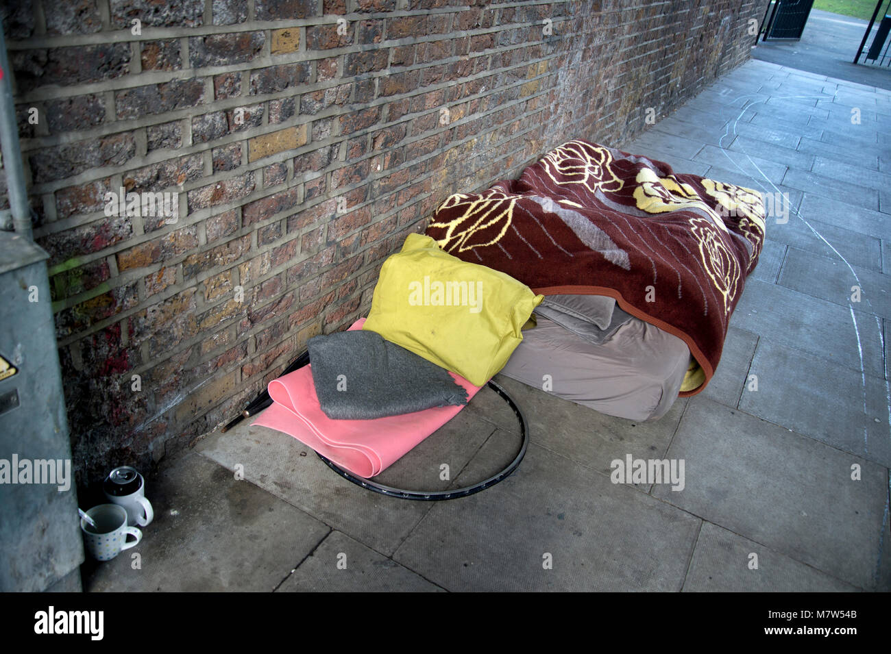 Hackney . Homeless sleeping place underneath a railway arch, near