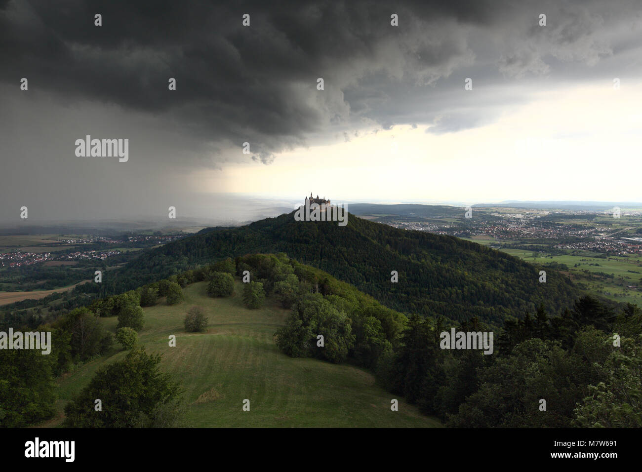 Thunder Storm Approaching Hohenzollern Castle in Germany Stock Photo