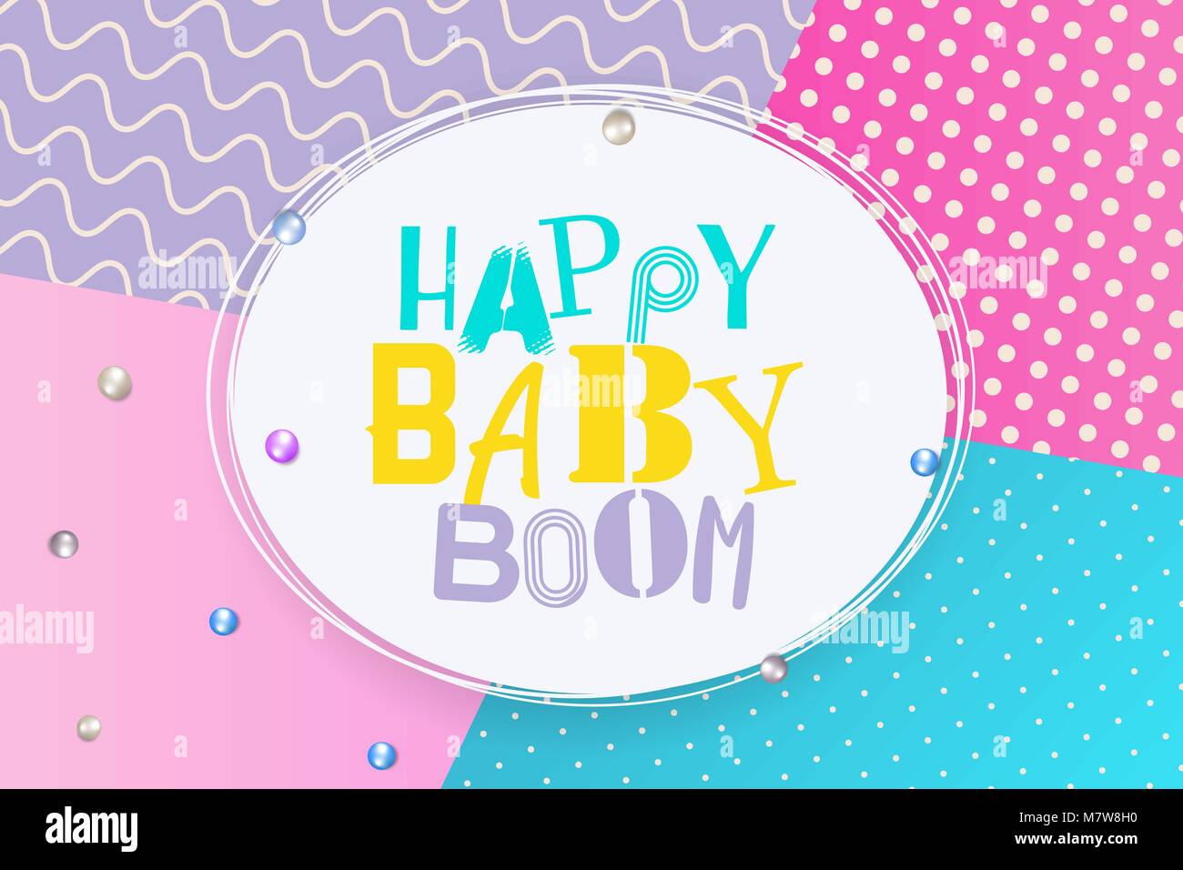Baby boom happy birthday memphis style Stock Vector