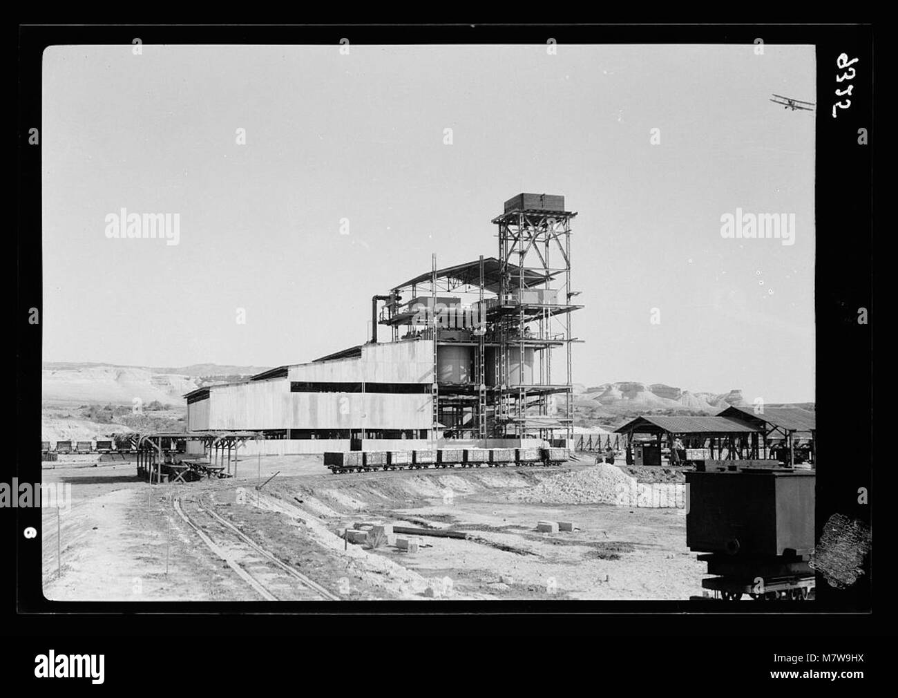 Dead Sea Album, prepared for the Palestine Potash Ltd. Factory or refinery S. of Usdum (6 kilometres). Note plane in upper right hand corner about to settle on landing ground a few hundred LOC matpc.18278 Stock Photo