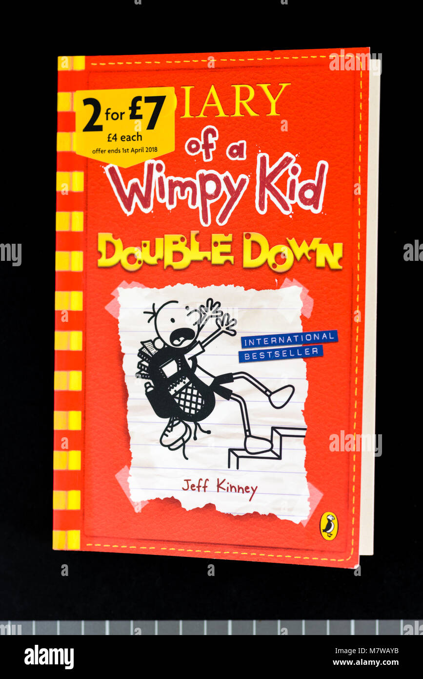 Cover of the non-fiction book by Jeff Kinney with the title Diary of a Wimpy Kid Double Down Stock Photo