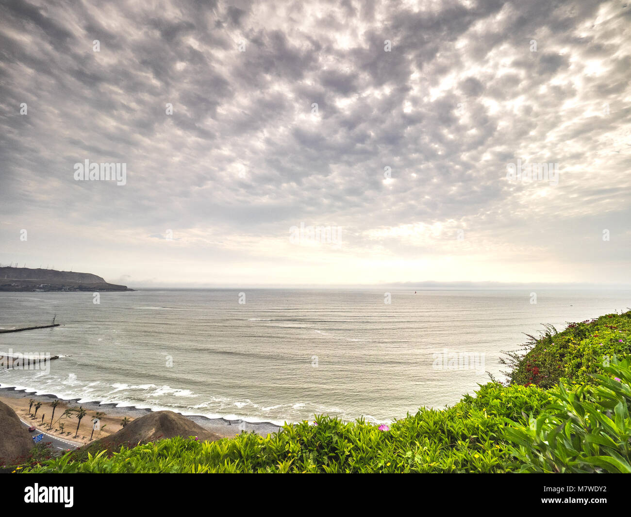 View of the Pacific Ocean from la Costa Verde in Lima coast, Peru Stock Photo