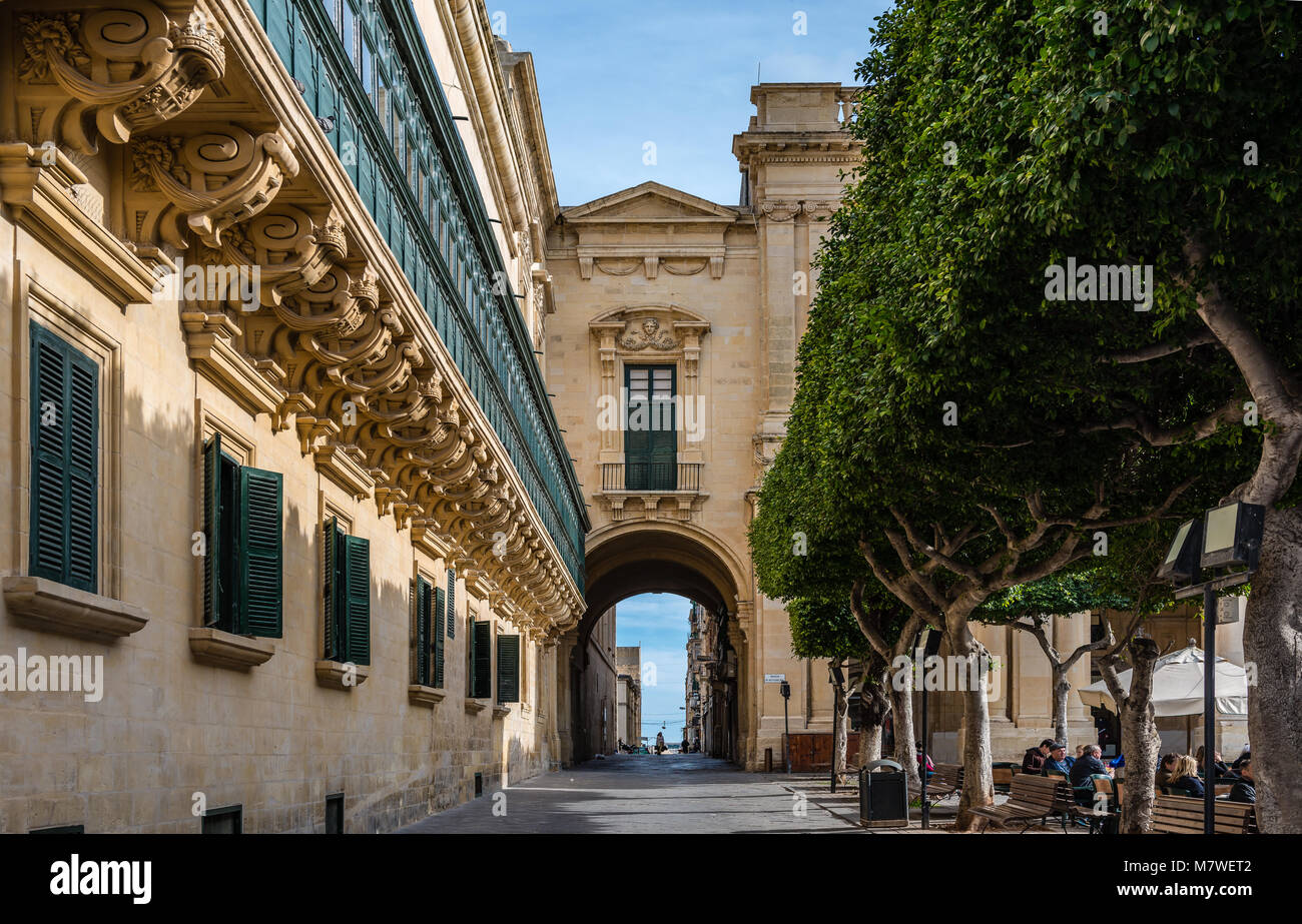 The Old Theatre Street, in Valletta, Malta. Stock Photo