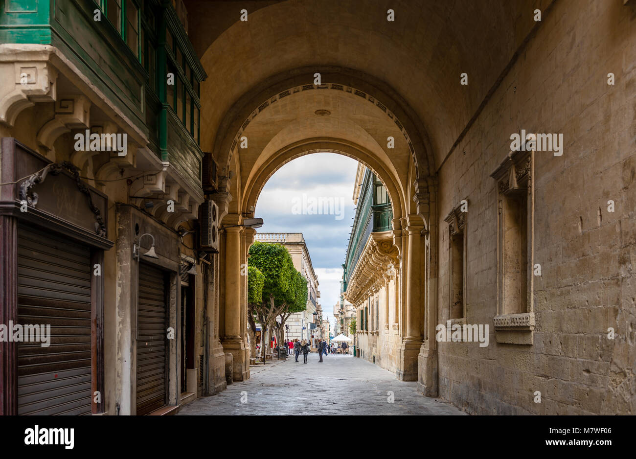 View of the Old Theatre Street, in Valletta, Malta. Stock Photo