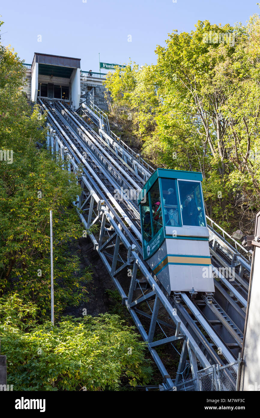 Quebec, Canada.  Funicular Descends from the Upper Town to the Lower Town. Stock Photo