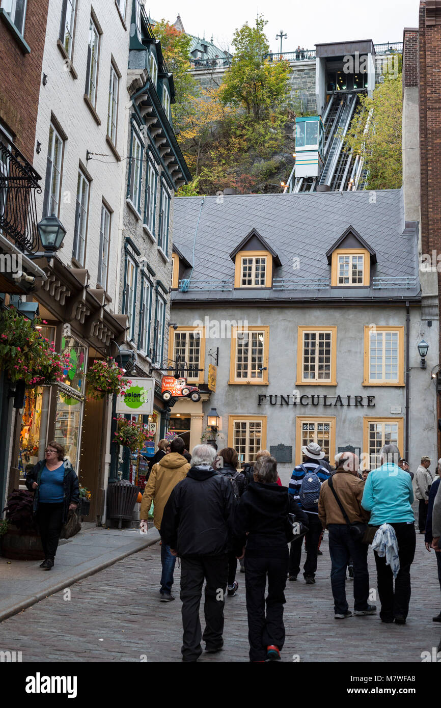 Quebec, Canada.  Funicular Connecting Upper Town and Lower Town. Stock Photo