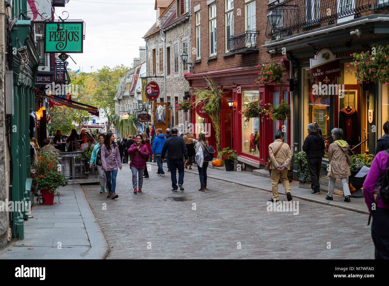 Quebec, Canada.  Lower Town Street Scene, Shops, Stores. Stock Photo