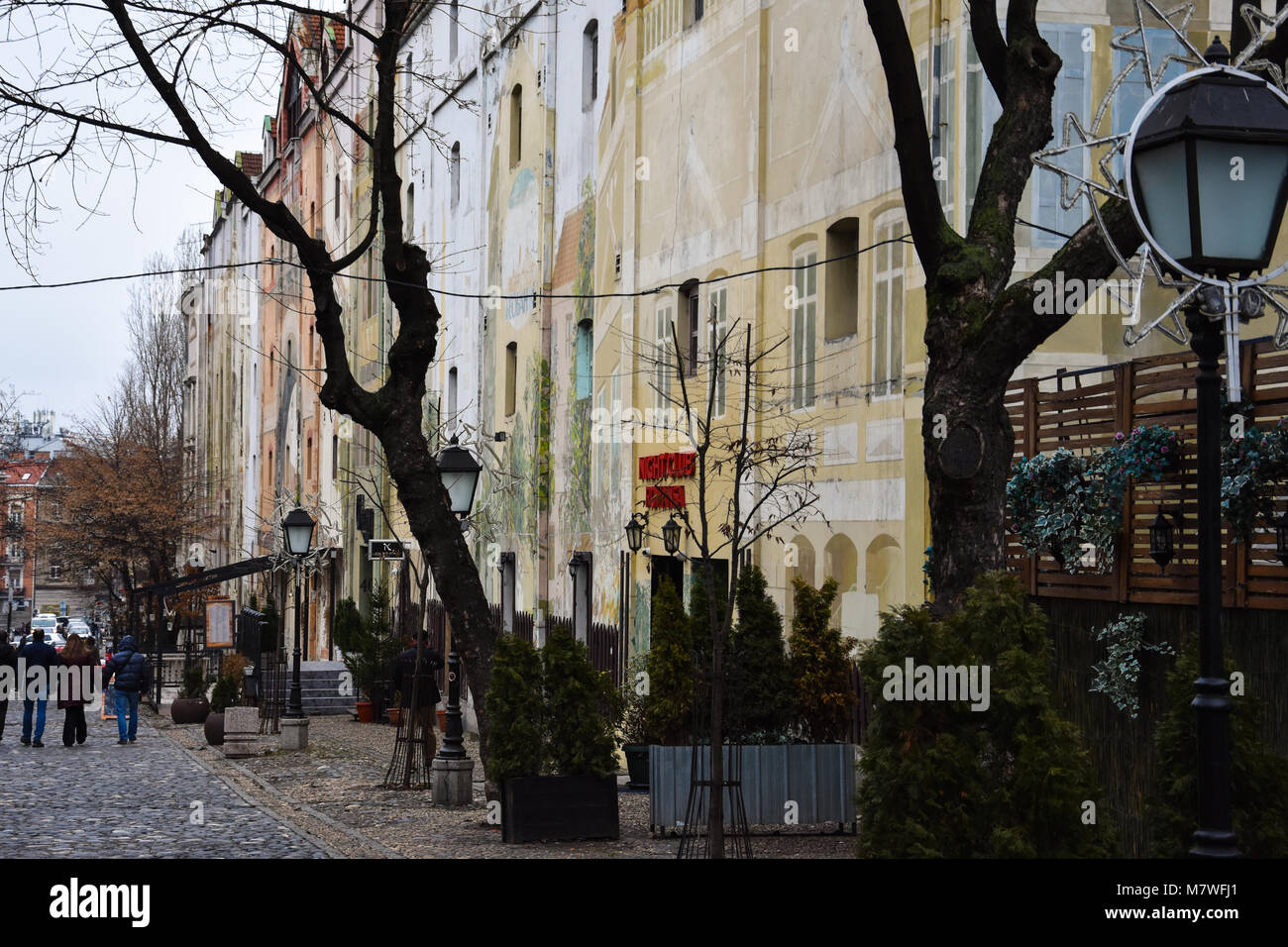 Belgrade, Serbia. February 7, 2017. Skadarlija neighborhood, vintage street of Belgrade Stock Photo