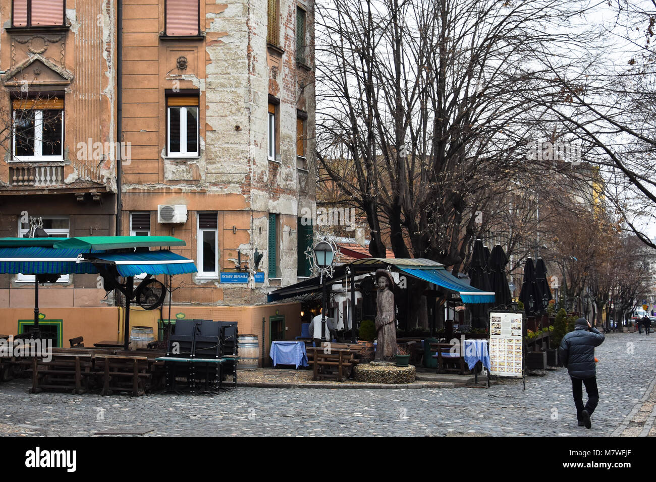 Belgrade, Serbia. February 7, 2017. Skadarlija neighborhood, vintage street of Belgrade Stock Photo