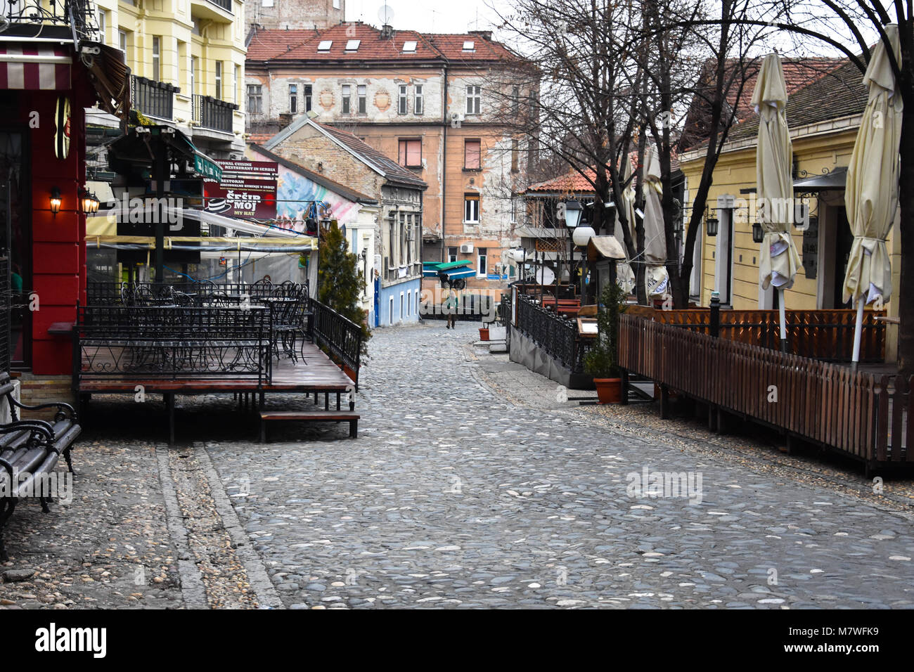 Belgrade, Serbia. February 7, 2017. Skadarlija neighborhood, vintage street of Belgrade Stock Photo