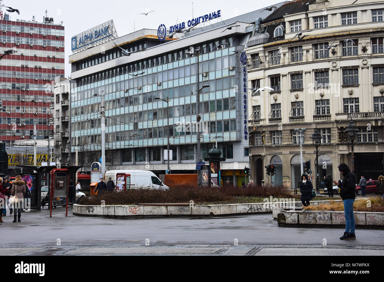 Belgrade, Serbia. February 7, 2017. Republic Square (Trg republike) on a cold day Stock Photo