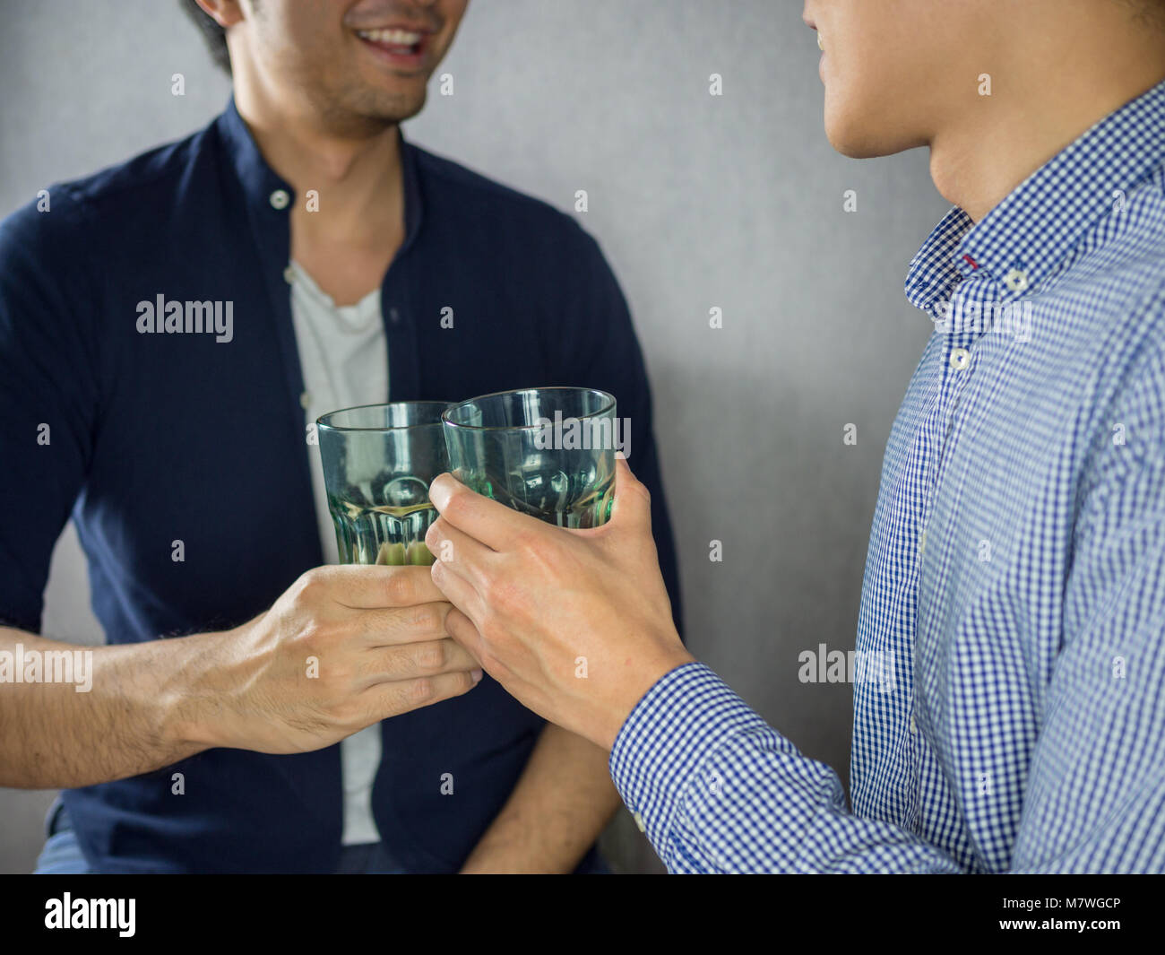 Two male friends clinking glasses hi-res stock photography and images ...