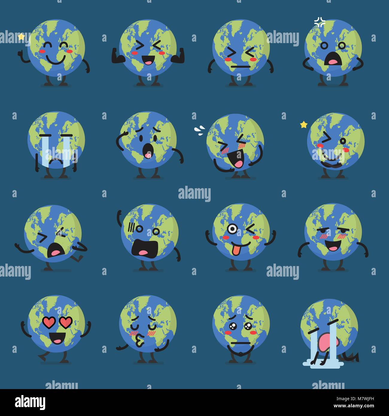 Earth globe character emoji set. Vector illustration Stock Vector