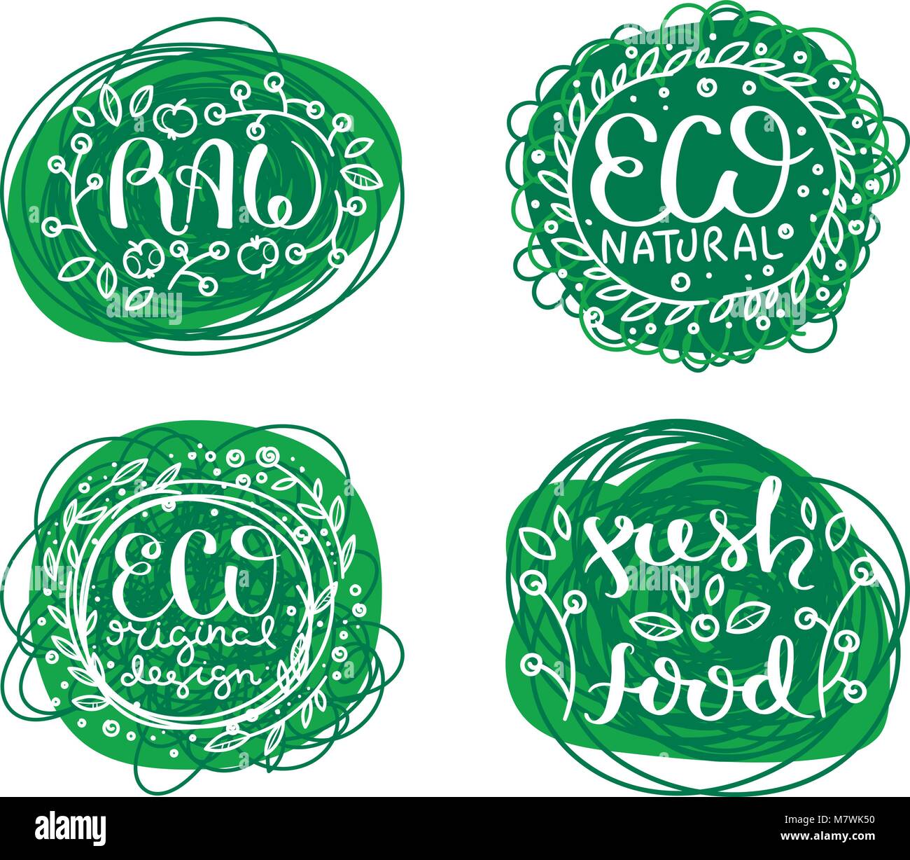 Eco vector organic labels, bio emblems for stickers and restaurants ...