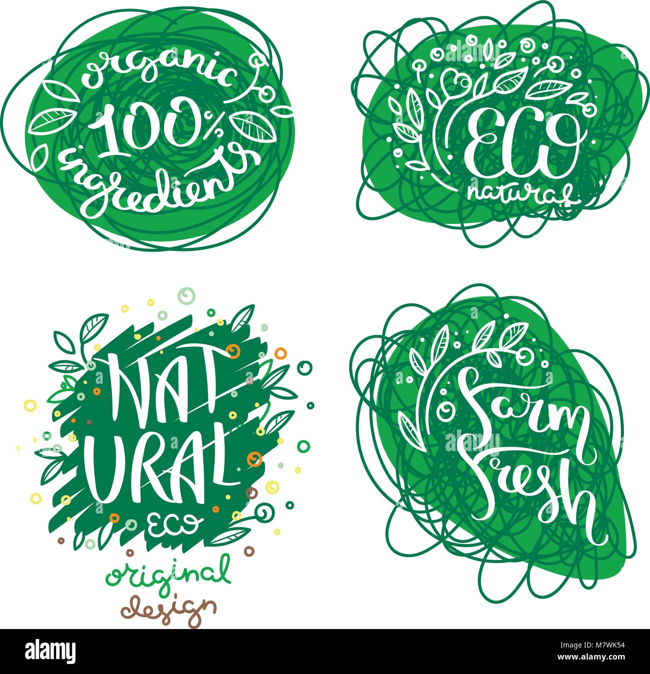 Eco vector organic labels, bio emblems for stickers and restaurants ...