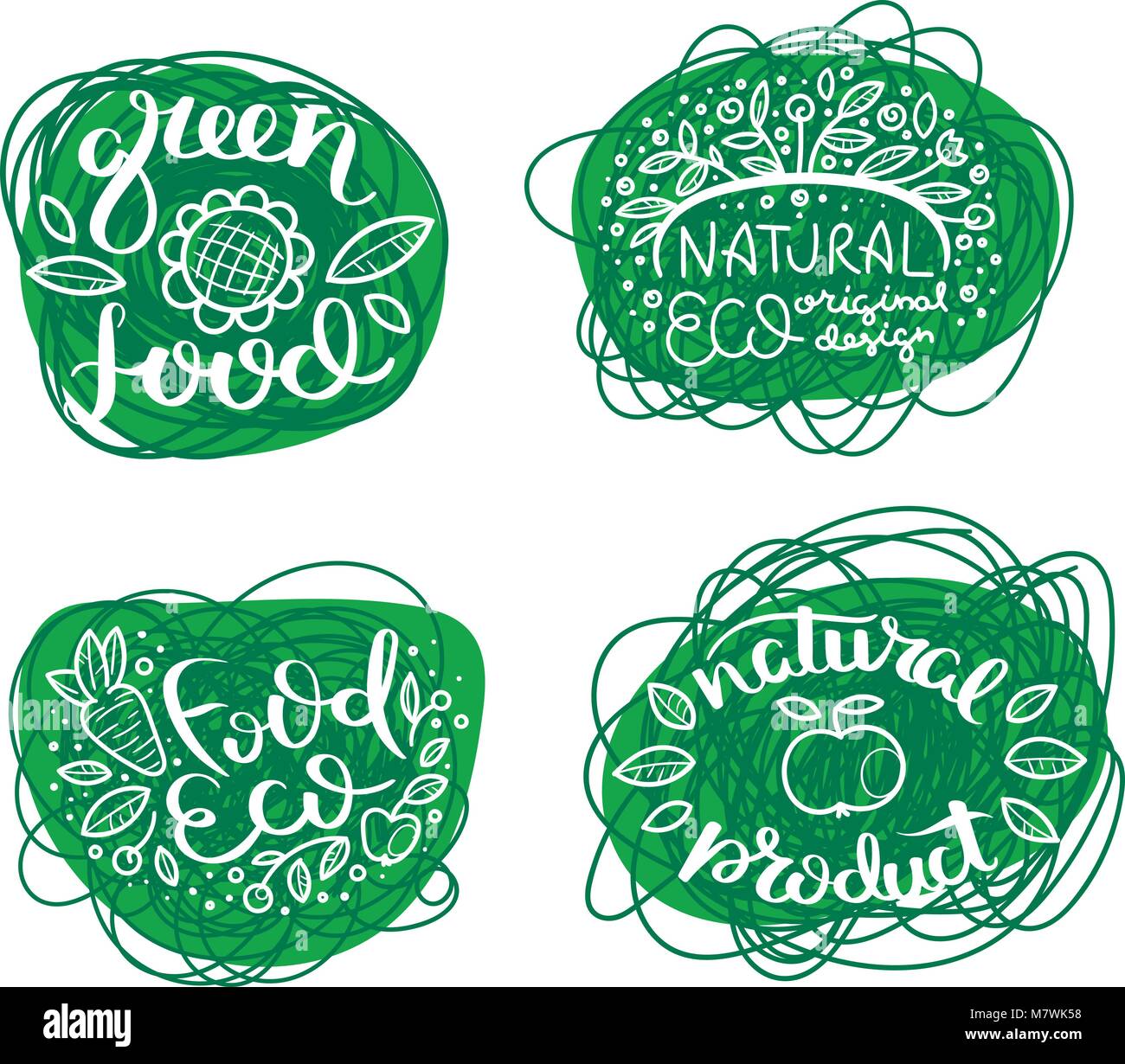 Eco vector organic labels, bio emblems for stickers and restaurants ...