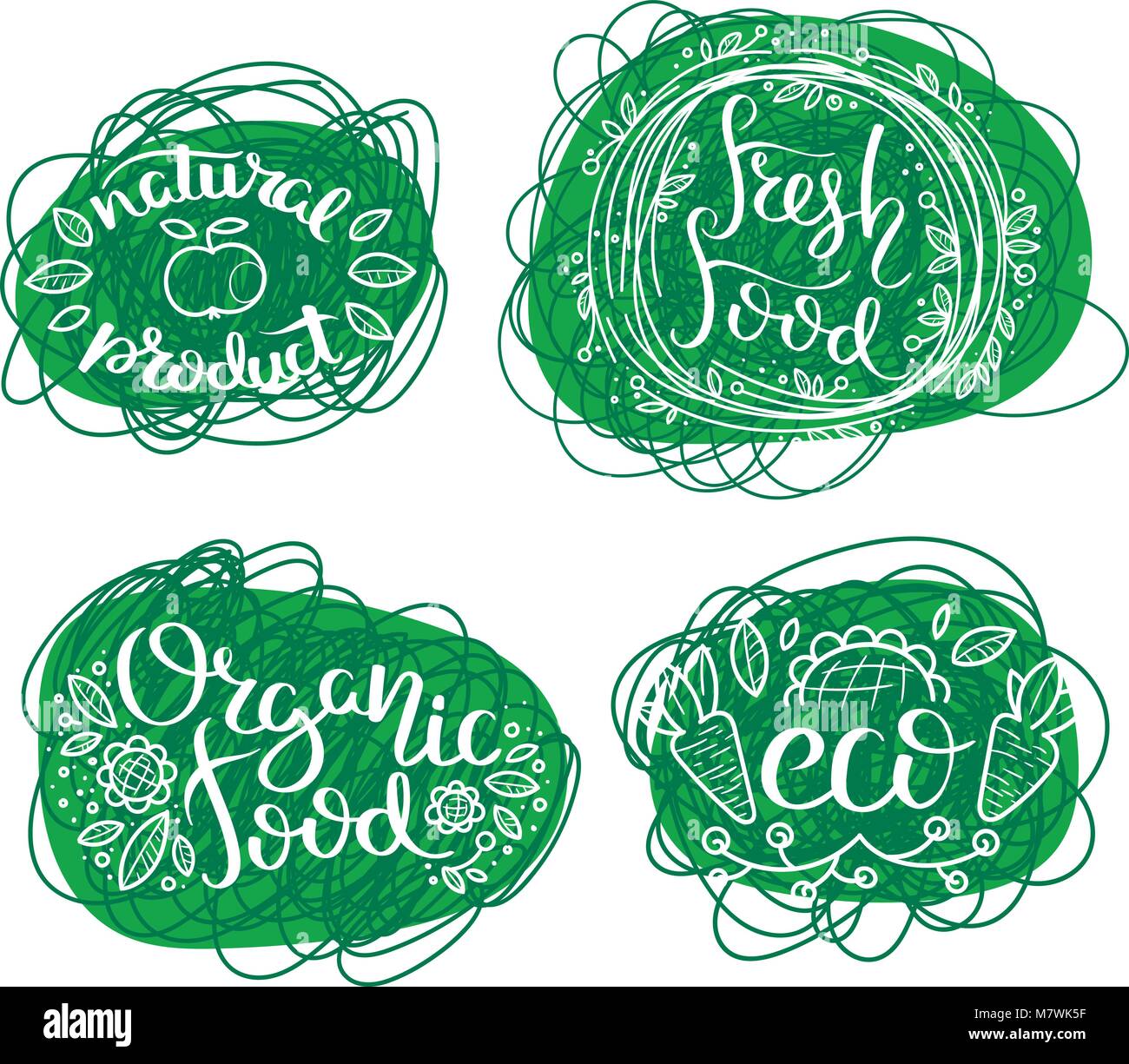 Eco vector organic labels, bio emblems for stickers and restaurants ...
