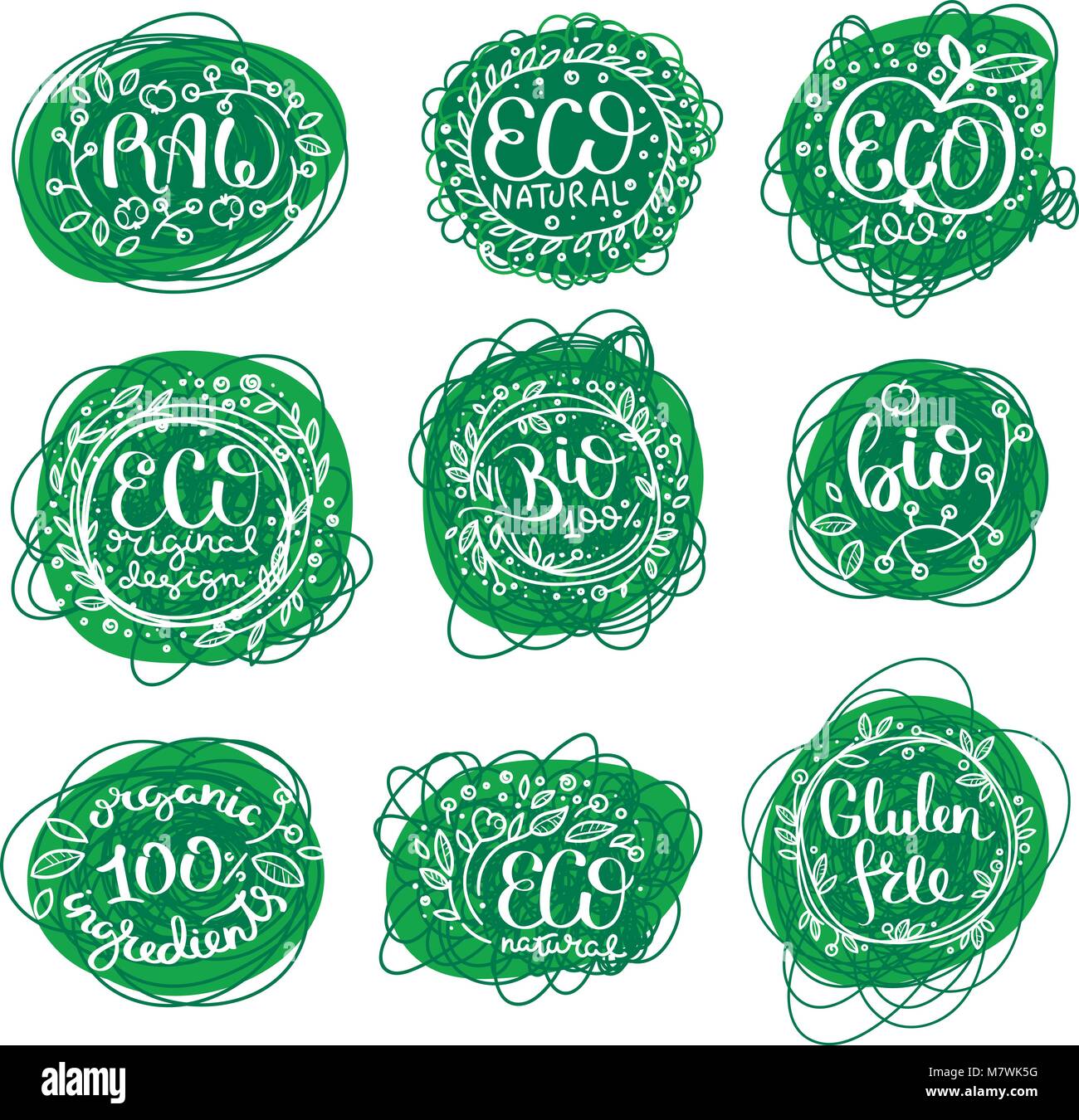 Eco vector organic labels, bio emblems for stickers and restaurants ...