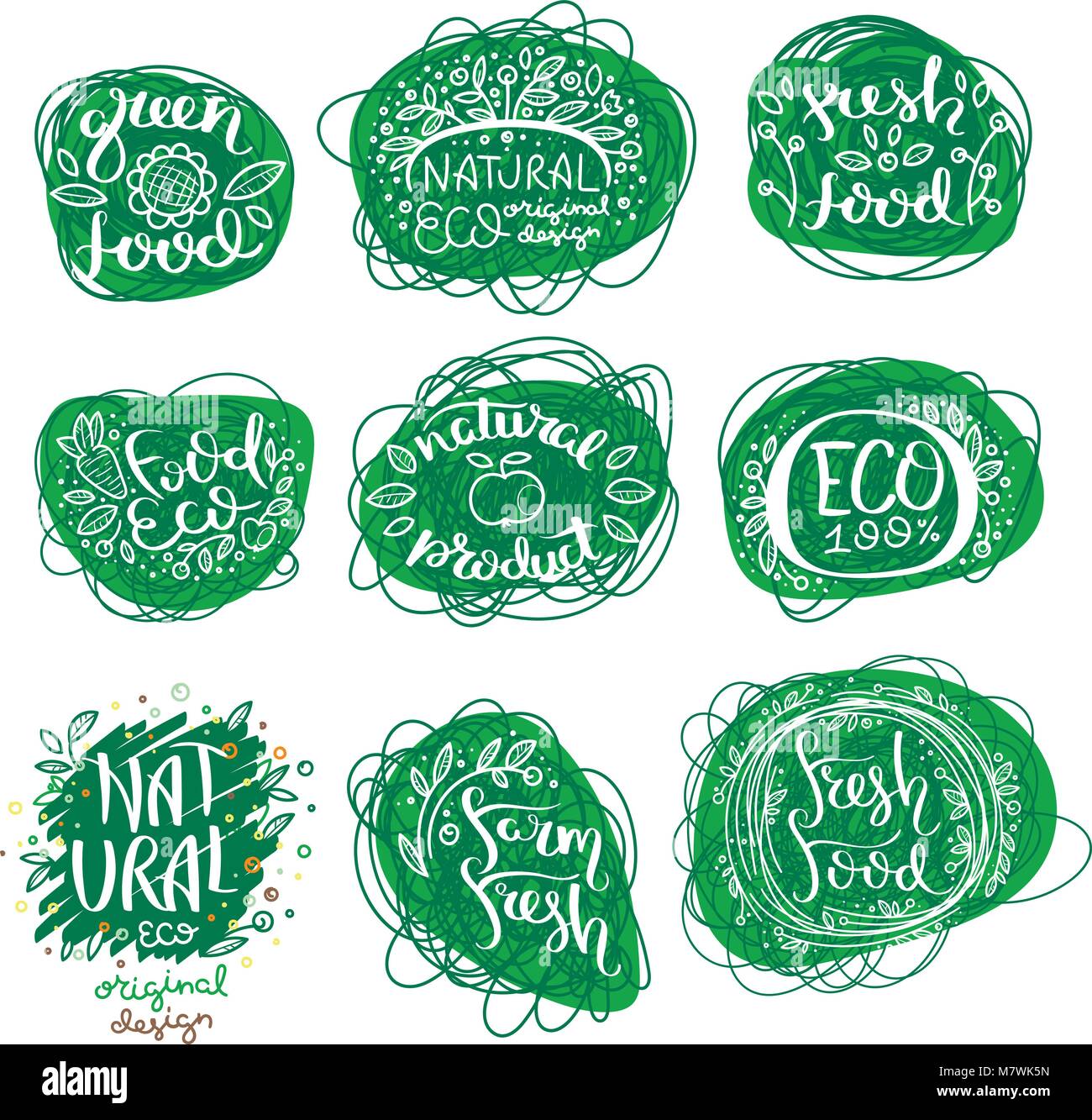 Eco vector organic labels, bio emblems for stickers and restaurants ...