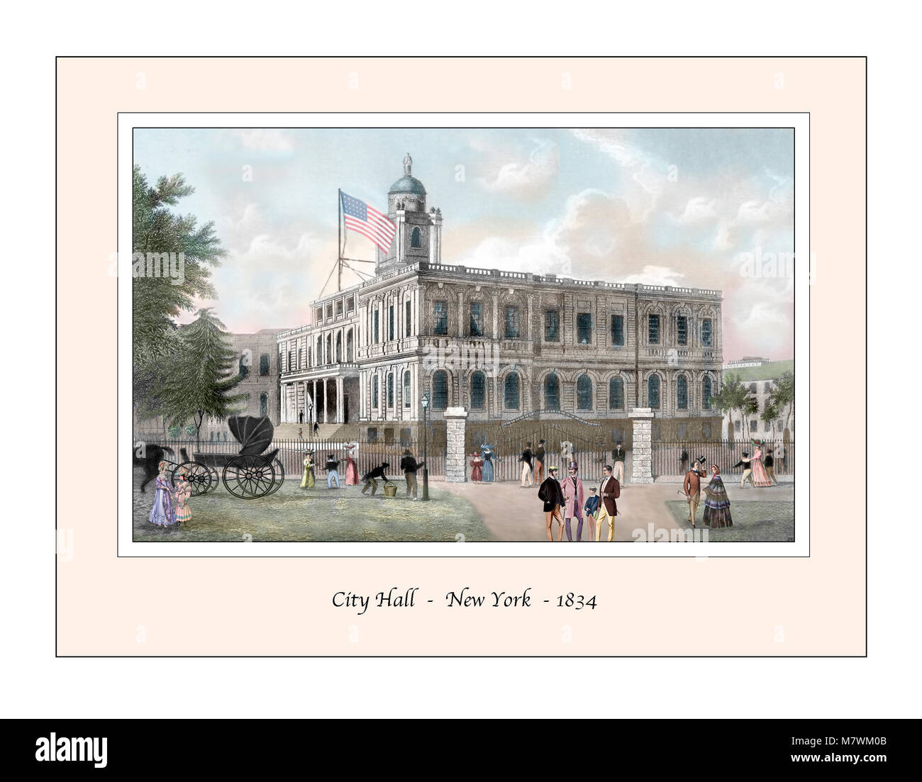 City Hall New York Original Design based on a 19th century Engraving Stock Photo