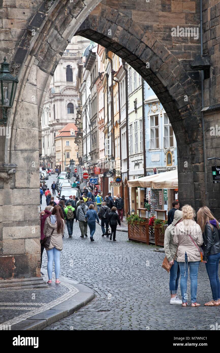 VIEW THROUGH OLD CITY WALL PRAGUE OLD TOWN CZECH REPUBLIC Stock Photo