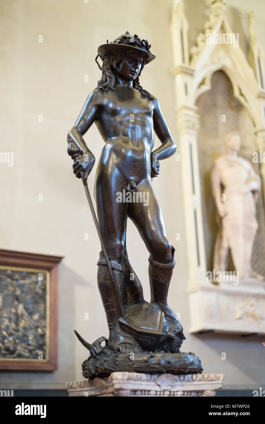 Florence. Italy. Bronze statue of David (ca.1430-1440) by Donatello, Museo Nazionale del Bargello. (Bargello National Museum) Stock Photo