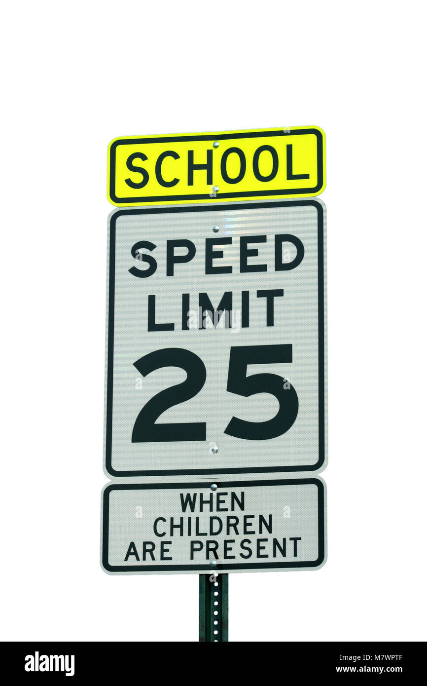 School and 25 mph sign on white Stock Photo - Alamy