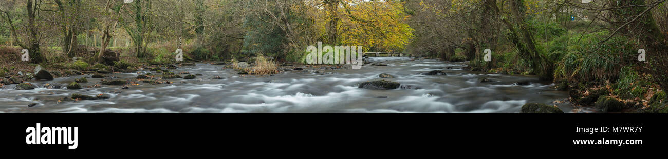 Autumn colours on the banks of the River Barle at Tarr Steps, Exmoor, Somerset, England Stock Photo