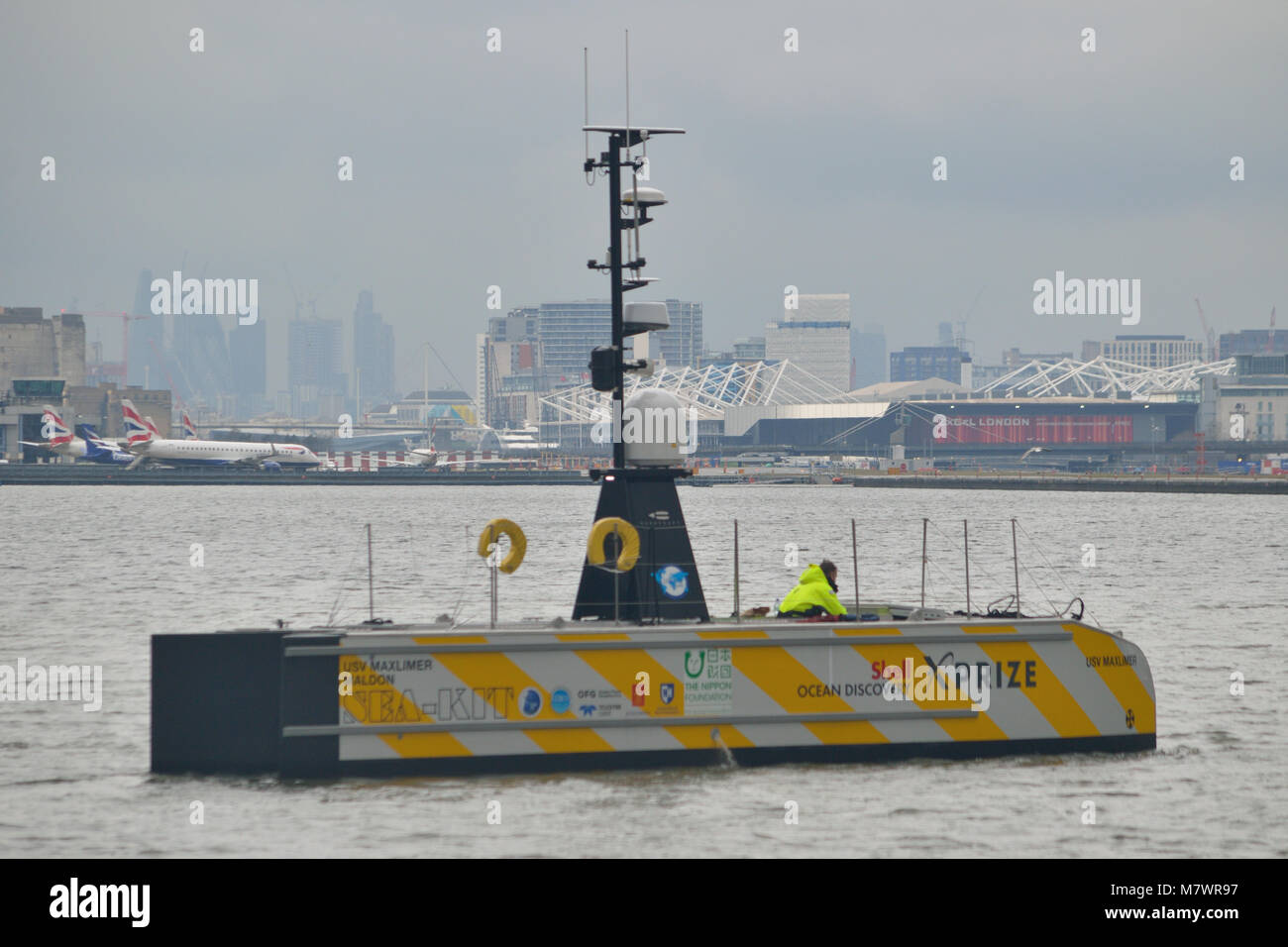 USV Maxlimer is a long-endurance Unmanned Surface Vessel and is one of the shortlisted contenders for the Shell Ocean Discovery XPRIZE Stock Photo