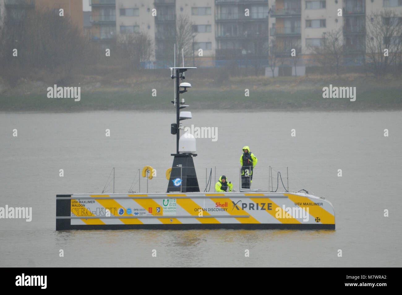 USV Maxlimer is a long-endurance Unmanned Surface Vessel and is one of the shortlisted contenders for the Shell Ocean Discovery XPRIZE Stock Photo