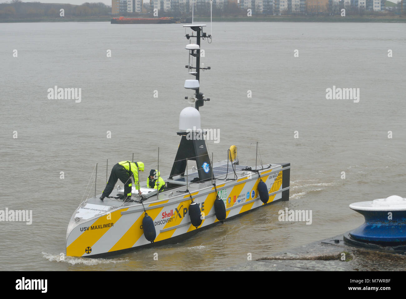 USV Maxlimer is a long-endurance Unmanned Surface Vessel and is one of the shortlisted contenders for the Shell Ocean Discovery XPRIZE Stock Photo
