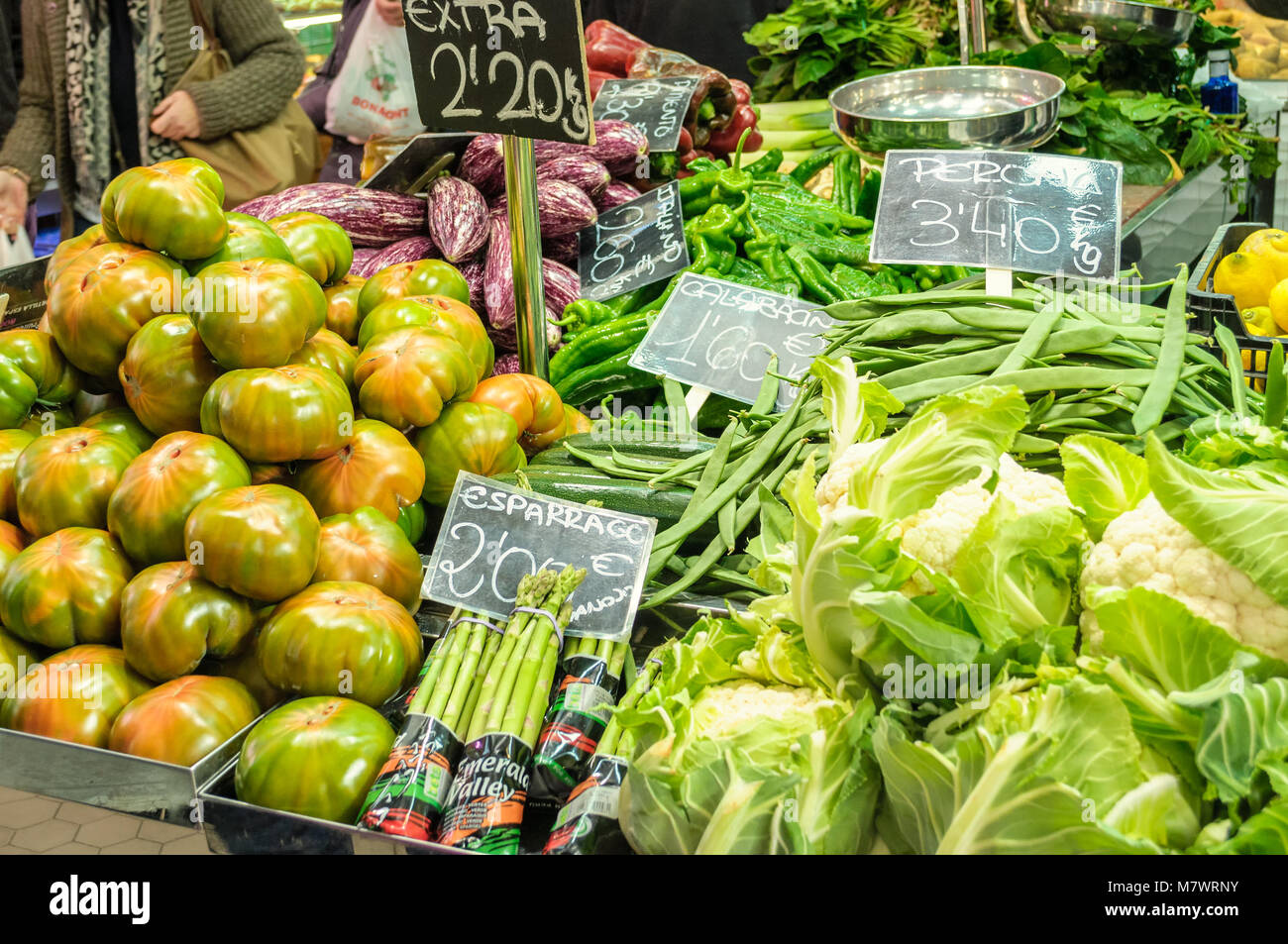 Valencia, Spain February 24, 2018 Various vegetables in the Central Market of Valencia, Spain