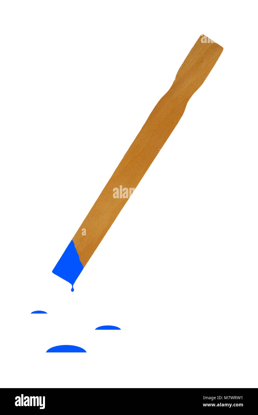A Isolated paint stirrer stick with blue paint Stock Photo Alamy