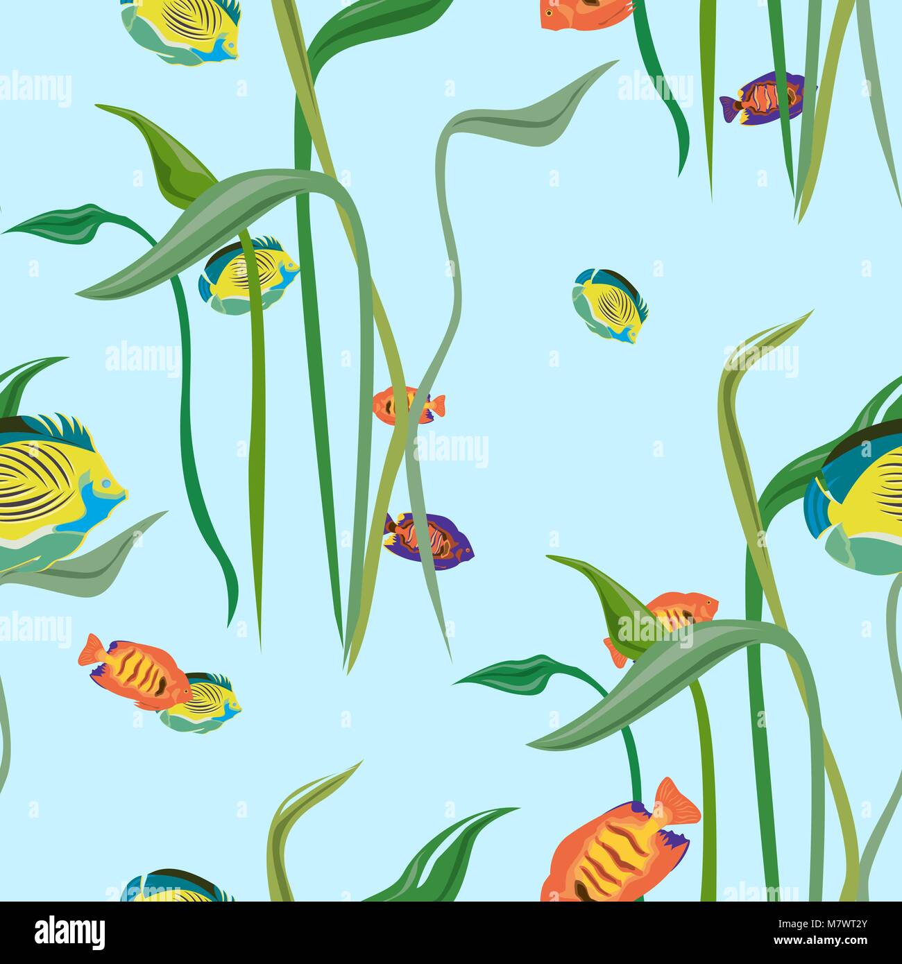 Seamless repeating pattern from a variety of fish and algae Stock ...