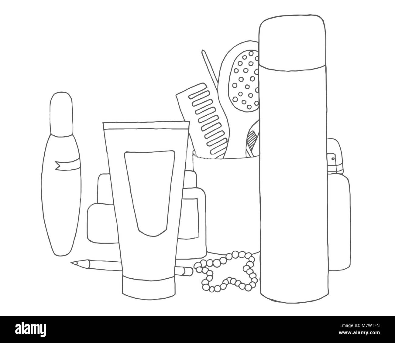 Abstract ornament of makeup kit Beauty accessories cosmetic sketches  seamless pattern Hand drawn vector illustrations in retro style Stock  Vector  Adobe Stock