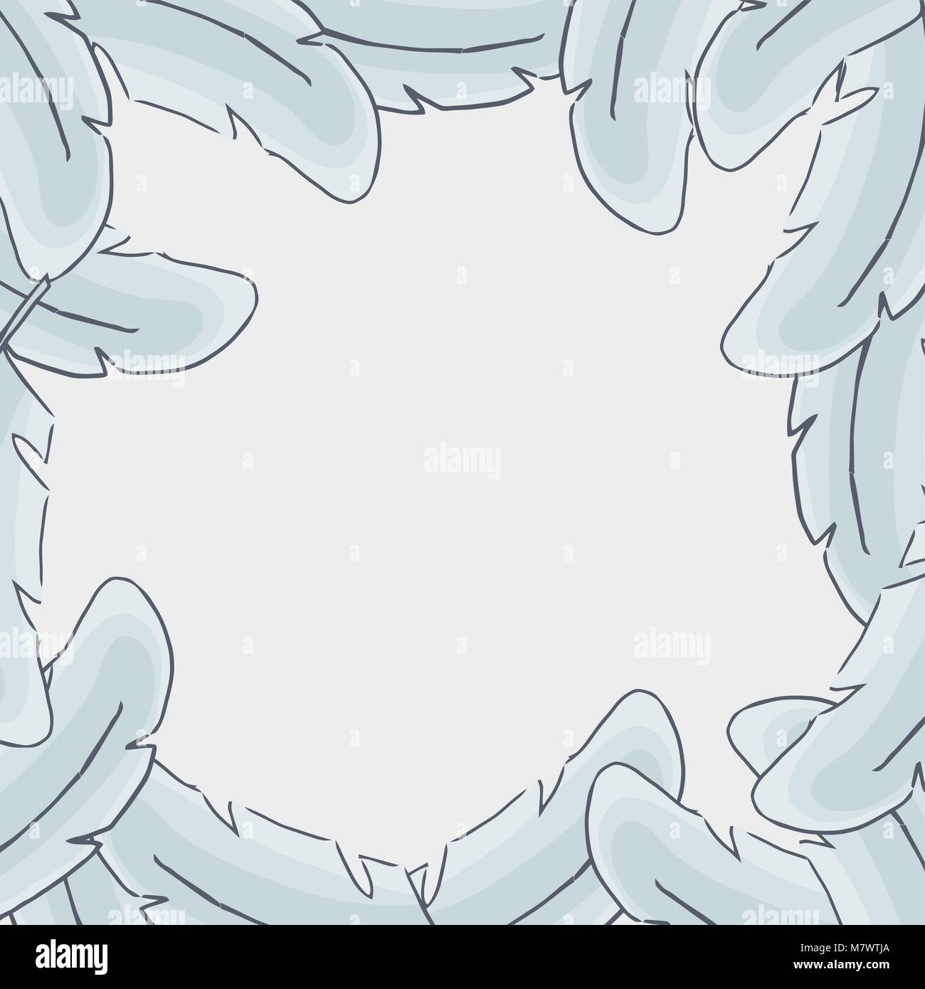 Photo album frame vector illustration. Blue bird feathers. Template for