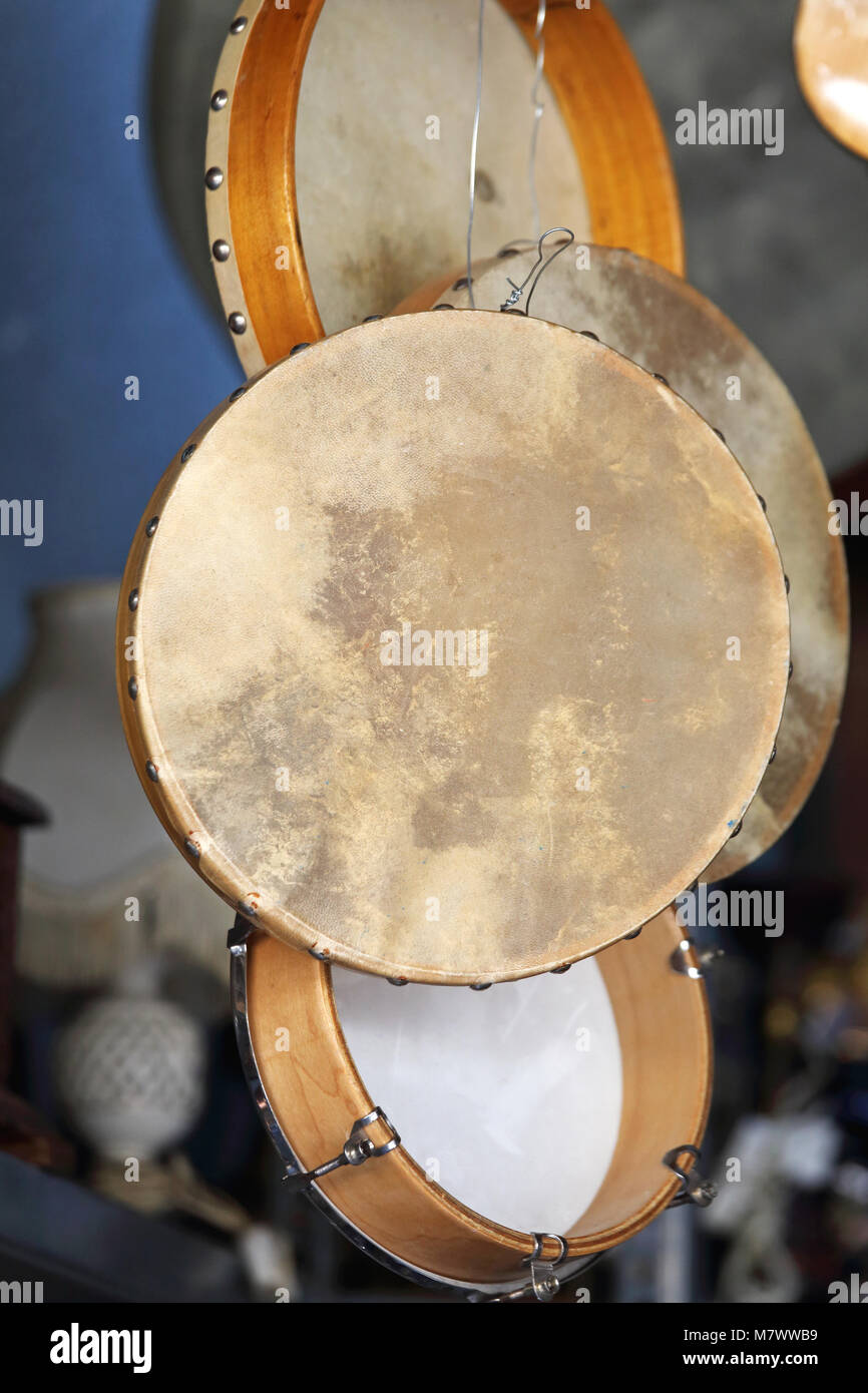 Bodhran Drum Musical Instruments at Flea Market Stock Photo Alamy