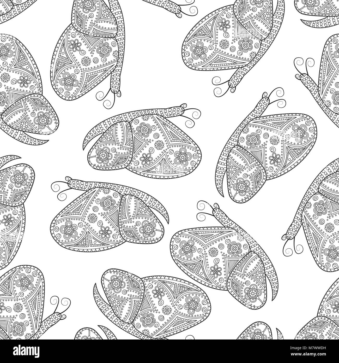 Zentangle butterfly fly vector illustration. Zen tangle beautiful bug ...