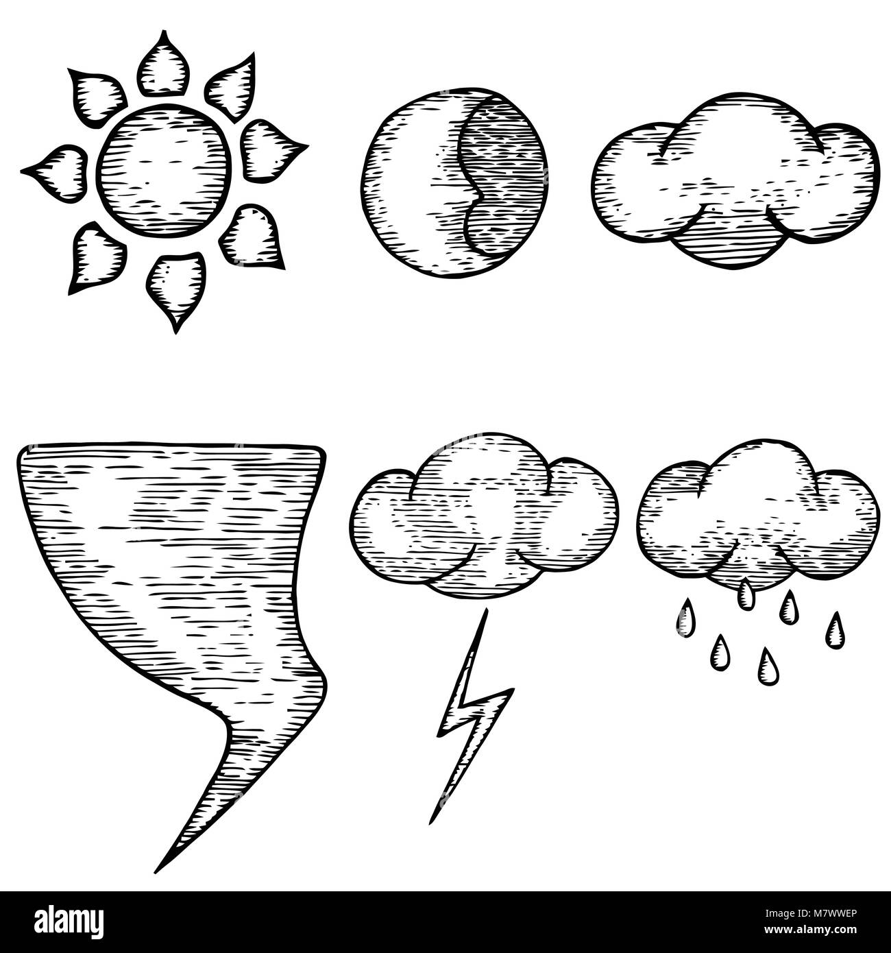 Hand drawn weather icons set. Good and bad meteorology. Vector