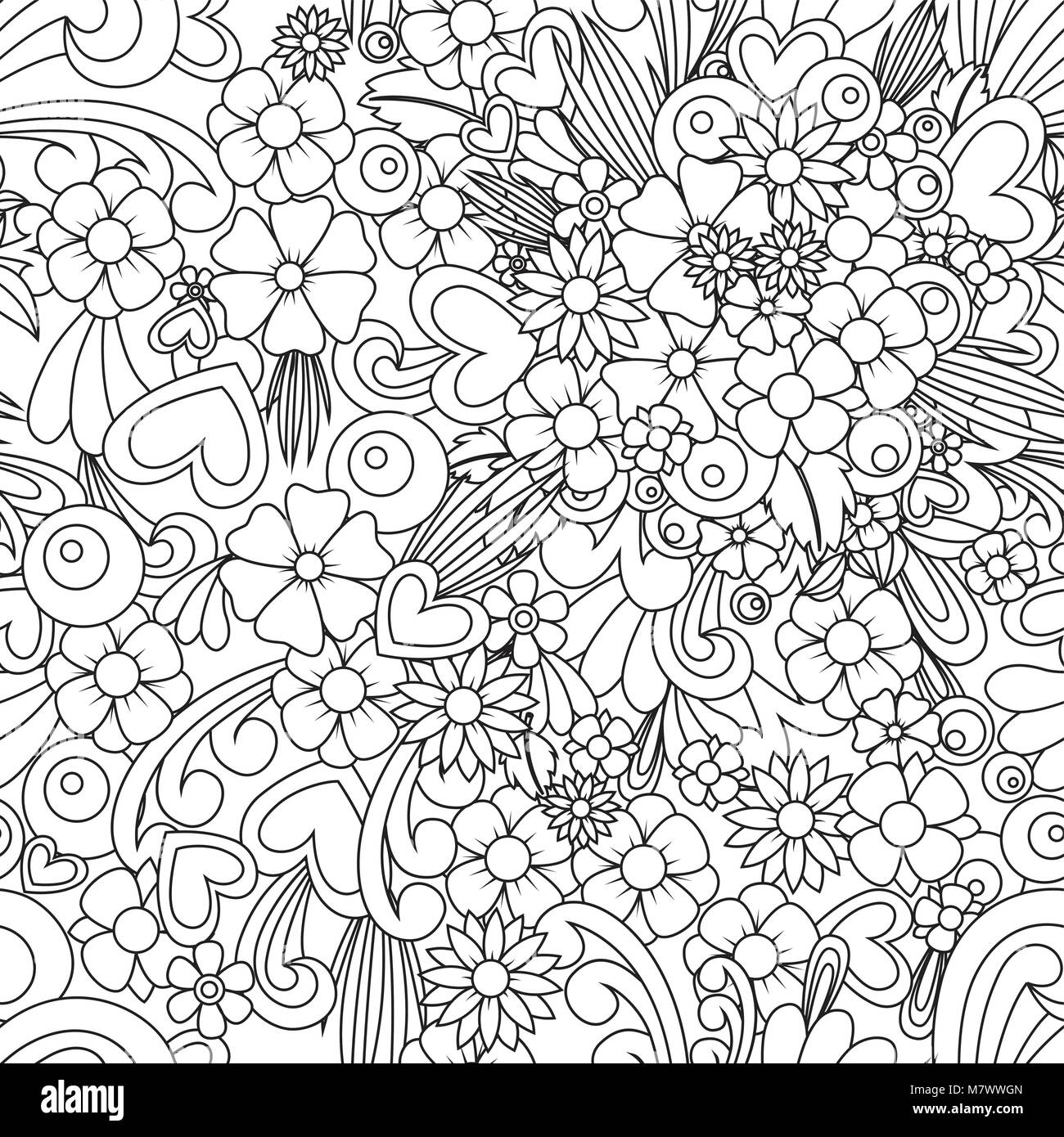 Abstract flower zentangle art. Black and white seamless pattern ...